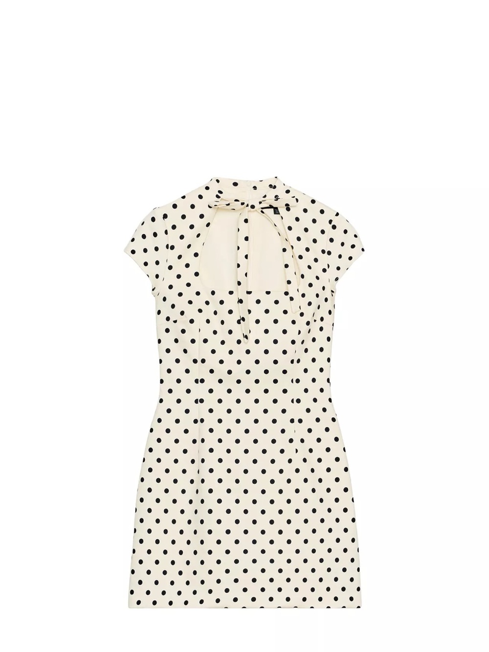 Zara Cream Polka Dot Mini Dress with Bow Neck